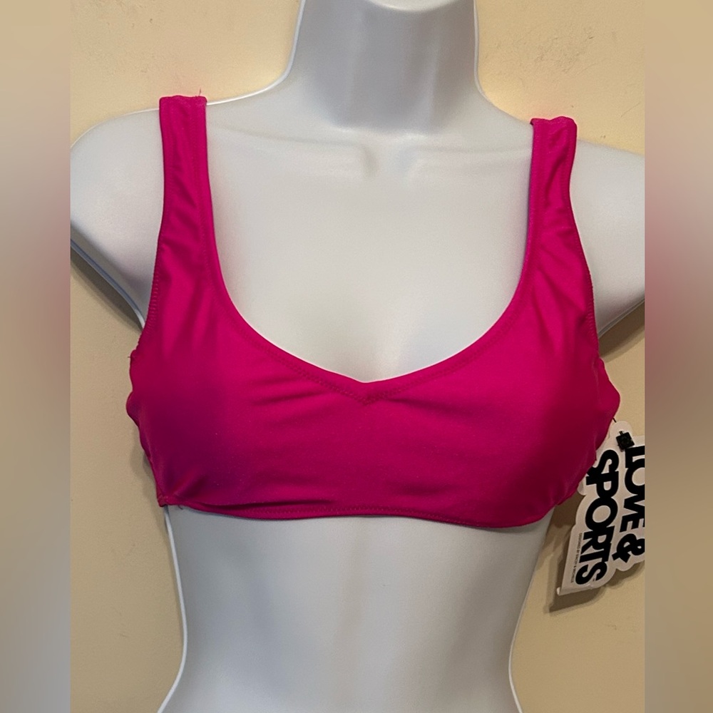 Love And Sports Pink Sheen V‎  Top Bikini Top Size Small 4-6  Top Only NWT